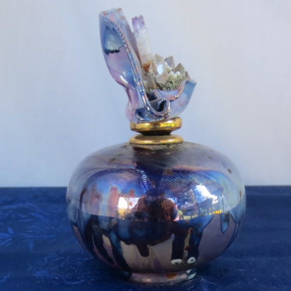 Vintage Ceramic Perfume Bottle with Stopper Exquisite Amethyst Crystal Custom - Picture 3 of 10